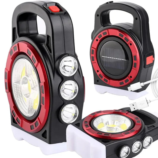 Napelemes hordozható LED zseblámpa 20W, powerbank, 3 mód, IP44, USB