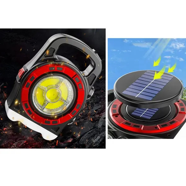 Napelemes hordozható LED zseblámpa 20W, powerbank, 3 mód, IP44, USB