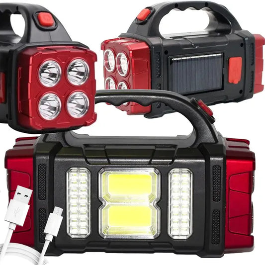 Napelemes hordozható LED + COB munkalámpa, powerbank funkcióval, 25W, IP44