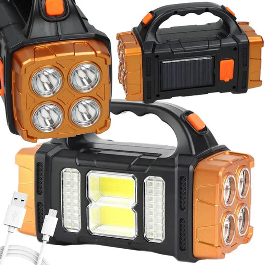 25 W-os napelemes, USB-tölthető LED+COB munkalámpa/powerbank, IP44