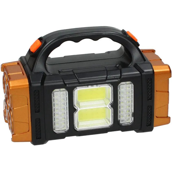 25 W-os napelemes, USB-tölthető LED+COB munkalámpa/powerbank, IP44