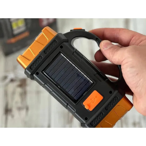 25 W-os napelemes, USB-tölthető LED+COB munkalámpa/powerbank, IP44