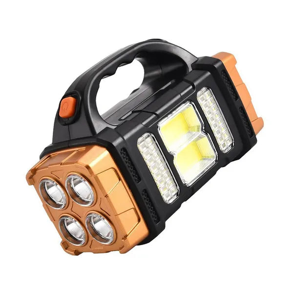 25 W-os napelemes, USB-tölthető LED+COB munkalámpa/powerbank, IP44