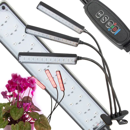 LED növénylámpa 3 panellel, USB-s, időzítős, csíptetős, 72 LED