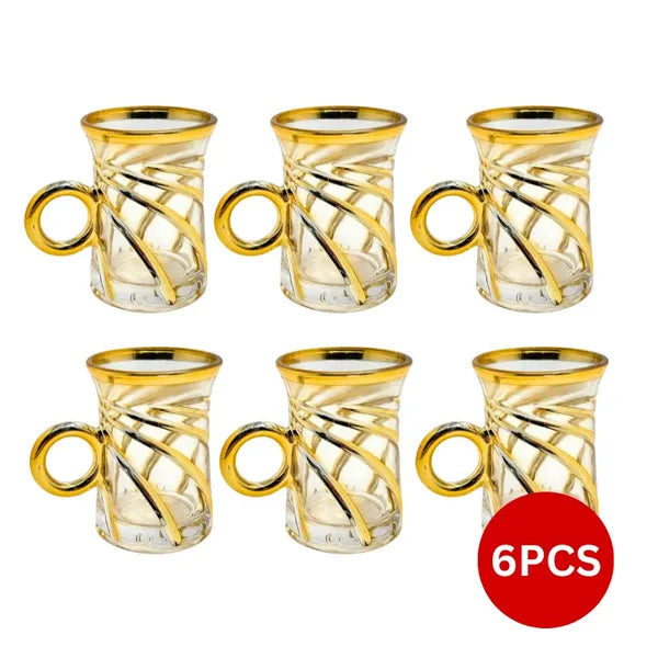 6 db aranyszegélyes demitasse eszpresszó üvegcsésze szett, 90-120 ml