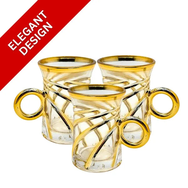 6 db aranyszegélyes demitasse eszpresszó üvegcsésze szett, 90-120 ml