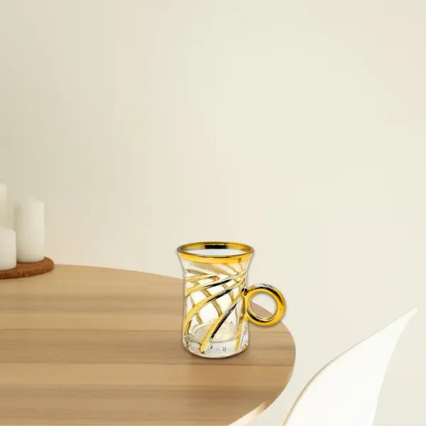 6 db aranyszegélyes demitasse eszpresszó üvegcsésze szett, 90-120 ml
