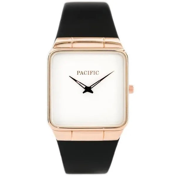 Pacific Rappo 2 női kvarc karóra, 36 mm, fekete bőr szíj, rózsaarany tok