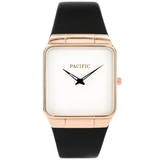 Pacific Rappo 2 női kvarc karóra, 36 mm, fekete bőr szíj, rózsaarany tok