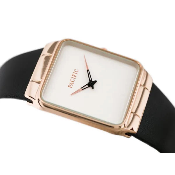 Pacific Rappo 2 női kvarc karóra, 36 mm, fekete bőr szíj, rózsaarany tok