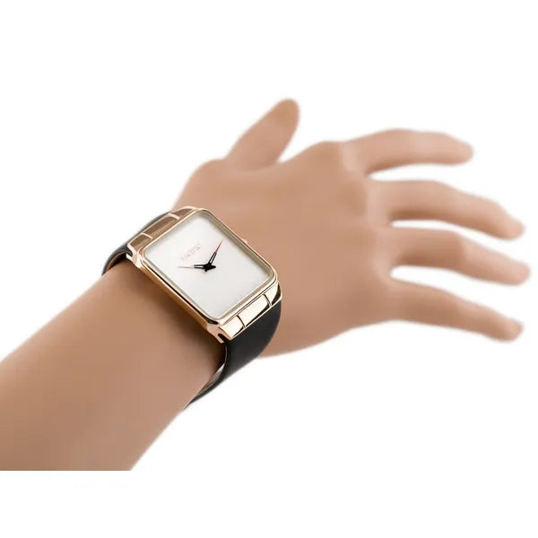 Pacific Rappo 2 női kvarc karóra, 36 mm, fekete bőr szíj, rózsaarany tok
