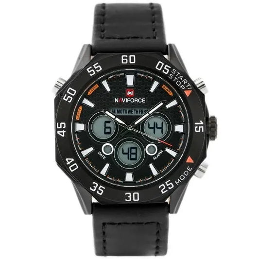 NAVIFORCE Lancer férfi dual time karóra, fekete bőr szíj, 48 mm