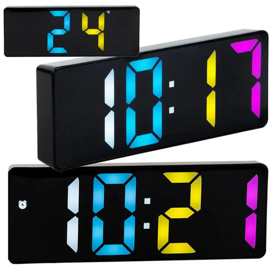 Színes kijelzős digitális LED ébresztőóra hőmérővel, dátummal, USB/elemes