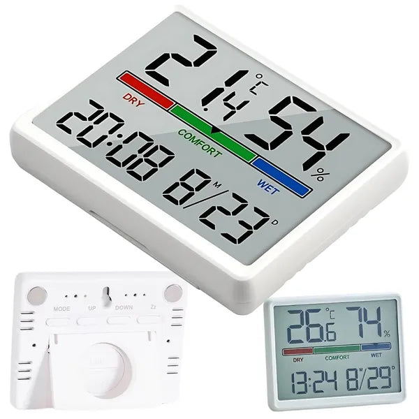 Digitális beltéri időjárás-állomás LCD kijelzővel, hőmérő, páratartalom, fehér