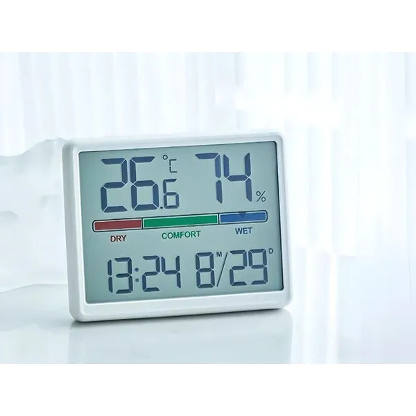 Digitális beltéri időjárás-állomás LCD kijelzővel, hőmérő, páratartalom, fehér