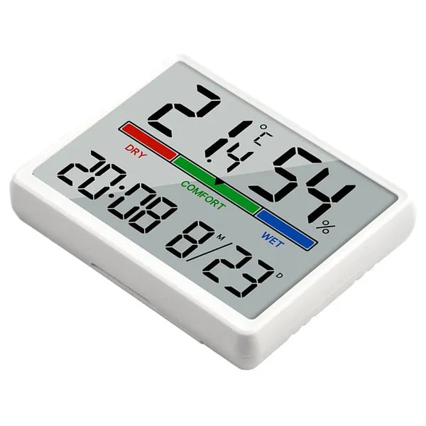 Digitális beltéri időjárás-állomás LCD kijelzővel, hőmérő, páratartalom, fehér