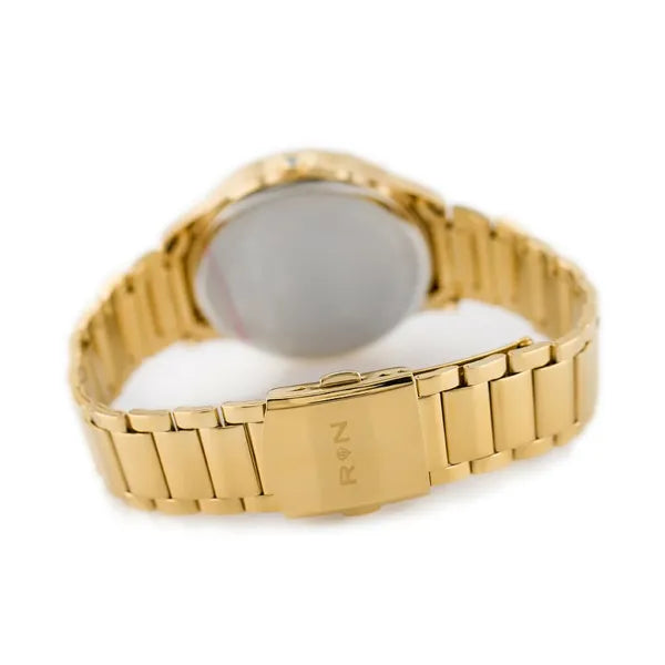 Férfi aranyszínű acél karóra fehér számlappal, dátumkijelző, 39mm