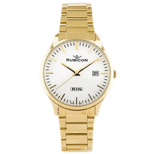 Férfi aranyszínű acél karóra fehér számlappal, dátumkijelző, 39mm
