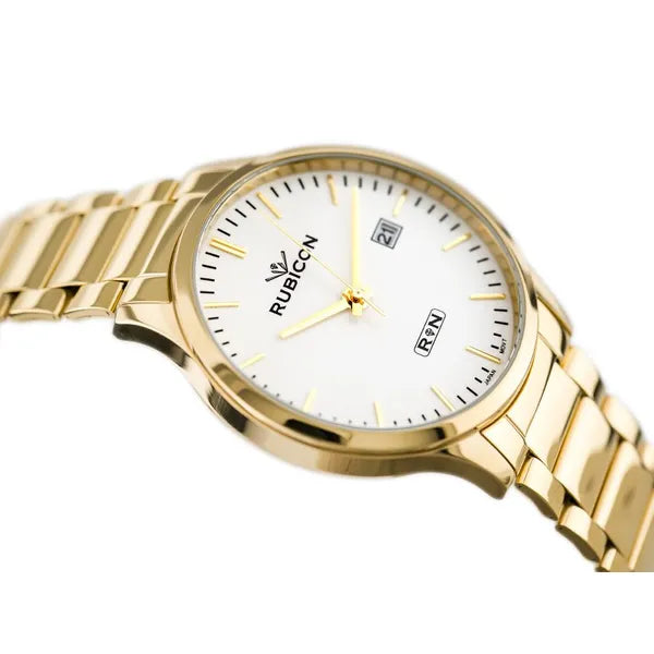 Férfi aranyszínű acél karóra fehér számlappal, dátumkijelző, 39mm