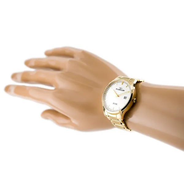 Férfi aranyszínű acél karóra fehér számlappal, dátumkijelző, 39mm