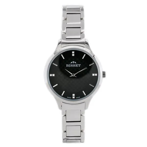 BISSET BSBE45 női karóra, ezüst nemesacél, fekete számlap, 34 mm