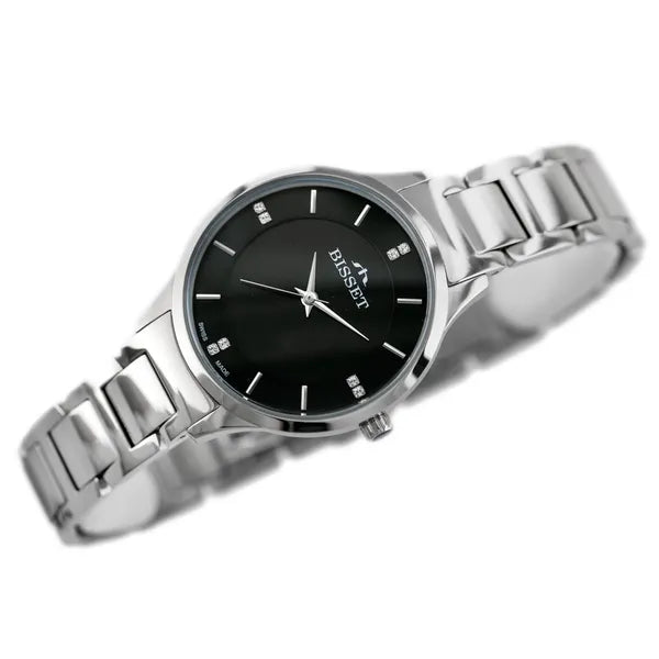 BISSET BSBE45 női karóra, ezüst nemesacél, fekete számlap, 34 mm