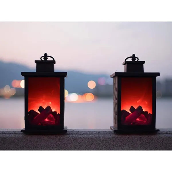 Led kandallóhatású dekor lámpás, 3D mozgó láng, elemes, 22×14 cm, fekete