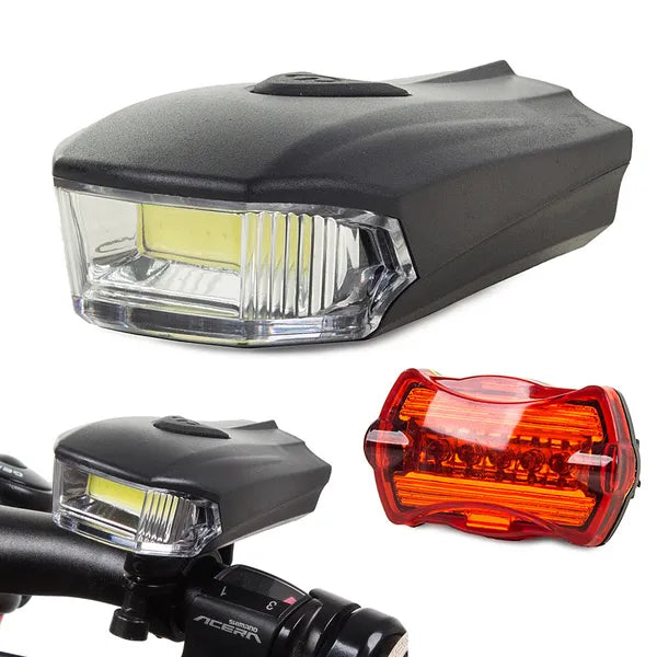 COB LED kerékpár lámpa szett 5 W, első-hátsó, 7 üzemmód, AAA