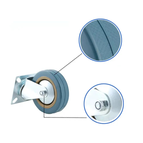 Csendes 75 mm-es gumírozott fém forgókerekű bútor és kocsi görgő