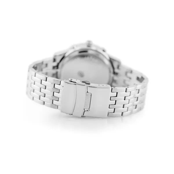 Férfi karóra ezüst fémszíjjal, fekete számlap, 42 mm, WR30, kvarc