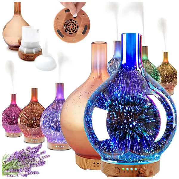 120 ml üveg aroma diffúzor, párásító és 3D RGB éjszakai fény időzítővel