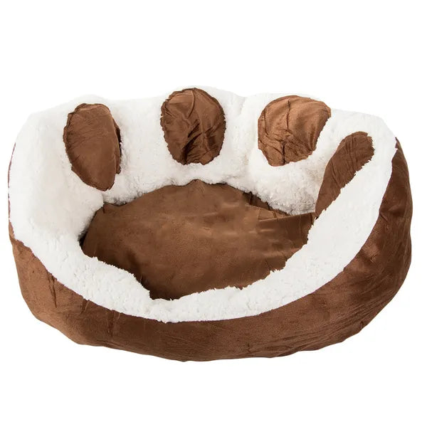 Plüss kutya- és macskaágy, tappancs formájú, barna, 60 cm