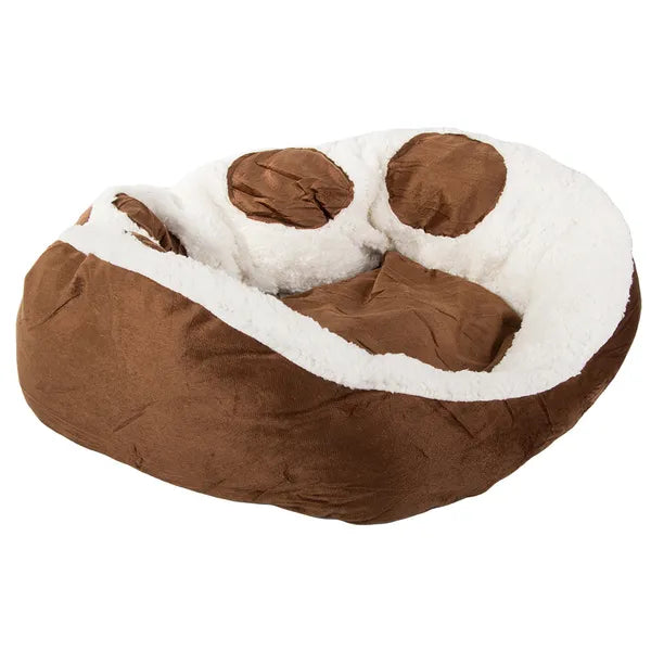 Plüss kutya- és macskaágy, tappancs formájú, barna, 60 cm