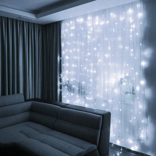 Hideg fehér LED függönyfény 3x3 m, 300 LED, USB, távirányító