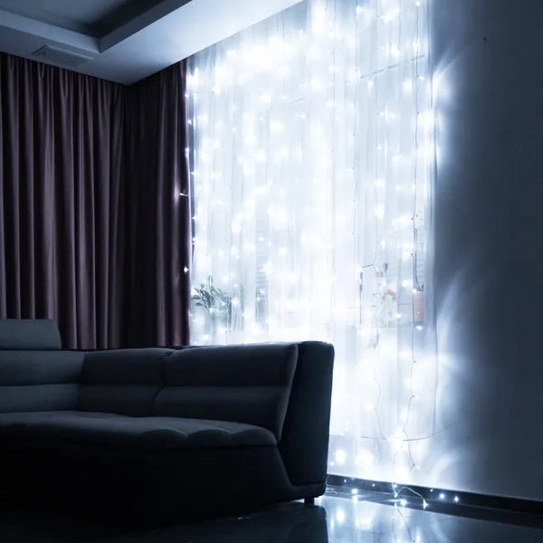 Hideg fehér LED függönyfény 3x3 m, 300 LED, USB, távirányító