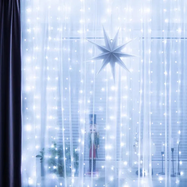 Hideg fehér LED függönyfény 3x3 m, 300 LED, USB, távirányító