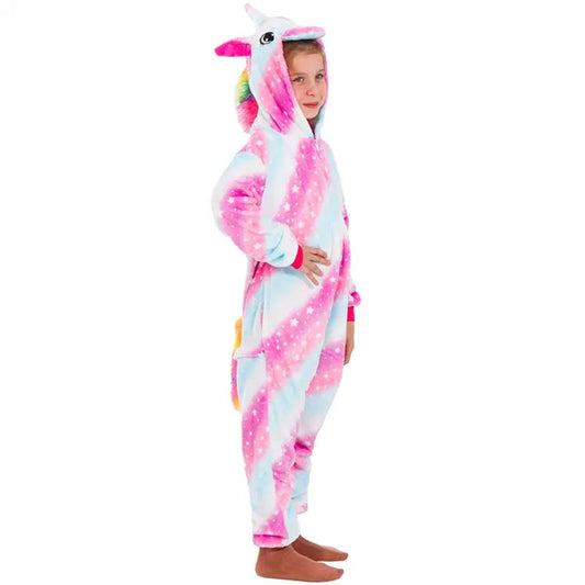 Unikornis kigurumi gyerek pizsama, 130–140 cm, poliészter, zsebekkel