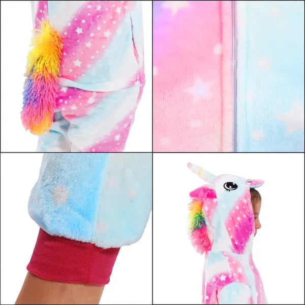 Unikornis kigurumi gyerek pizsama, 130–140 cm, poliészter, zsebekkel