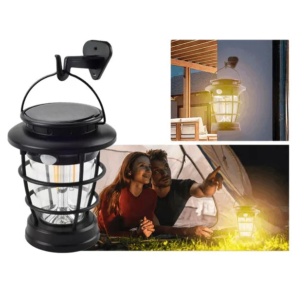 Napelemes LED kemping lámpa USB-töltéssel, mozgás- és alkonyérzékelő, IPX65