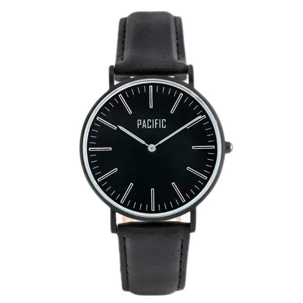 Pacific Close női kvarc karóra, fekete bőr szíj, 40 mm, fekete/ezüst