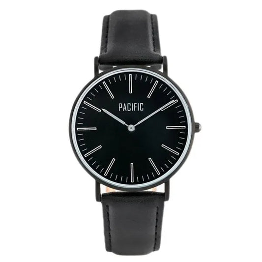 Pacific Close női kvarc karóra, fekete bőr szíj, 40 mm, fekete/ezüst