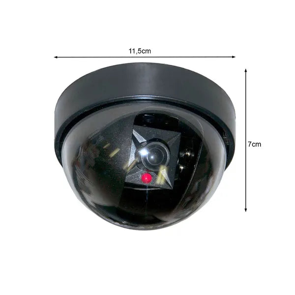 Ál-kamerás beltéri/kültéri CCTV dóm makett, villogó piros LED, 2×AA, 11,5 cm