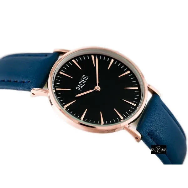 Női quartz karóra ajándékszett 36 mm, kék bőr- és rosegold pánttal