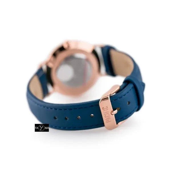 Női quartz karóra ajándékszett 36 mm, kék bőr- és rosegold pánttal