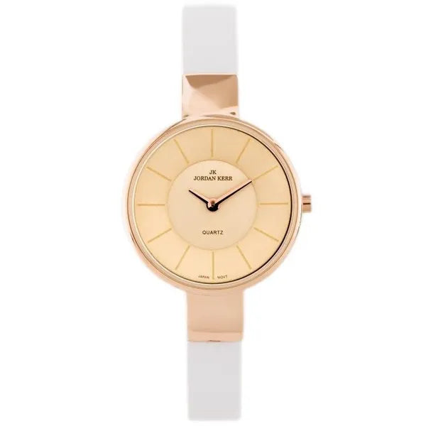 Jordan Kerr női karóra 32 mm, rosegold tok, fehér bőr szíj, antiallergén