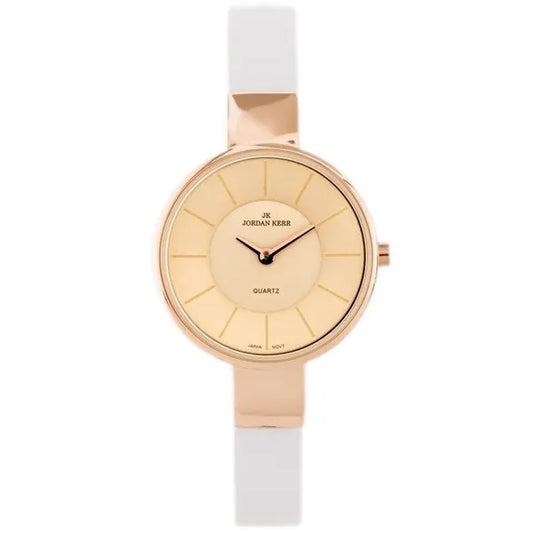 Jordan Kerr női karóra 32 mm, rosegold tok, fehér bőr szíj, antiallergén