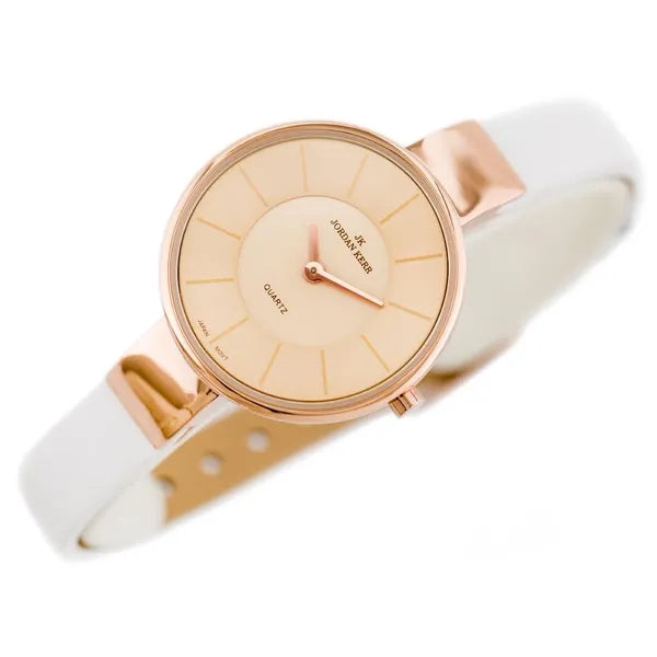 Jordan Kerr női karóra 32 mm, rosegold tok, fehér bőr szíj, antiallergén