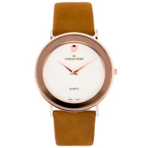 Jordan Kerr női karóra rosegold tok, barna velúr bőrszíj, ezüst számlap
