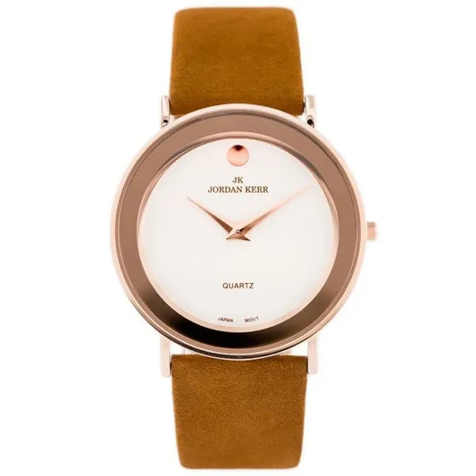 Jordan Kerr női karóra rosegold tok, barna velúr bőrszíj, ezüst számlap