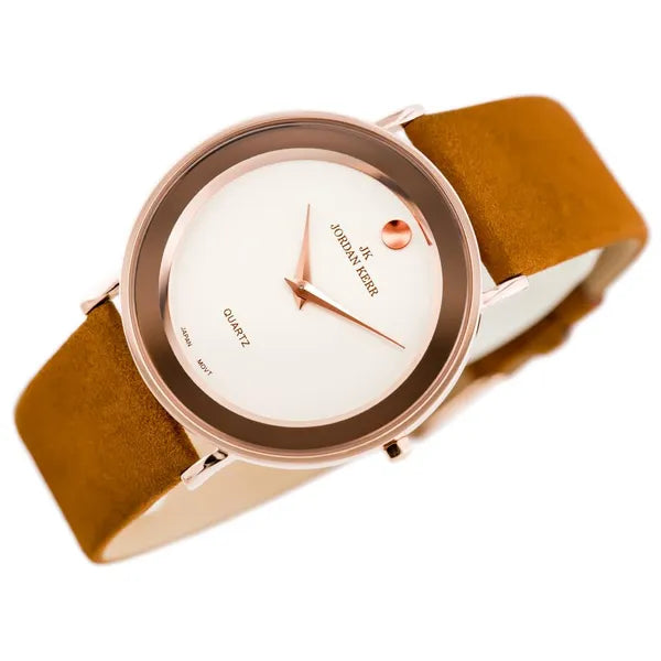 Jordan Kerr női karóra rosegold tok, barna velúr bőrszíj, ezüst számlap